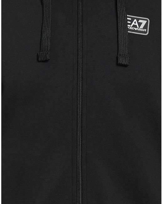 EA7 Black Hooded Cotton-Blend Logo Sweatshirt for men