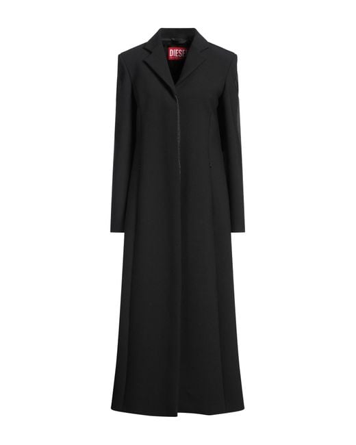 DIESEL Black Overcoat & Trench Coat Polyester, Virgin Wool, Elastane