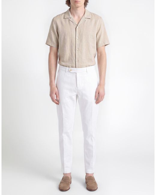 Boss White Pants Cotton, Linen, Elastane for men