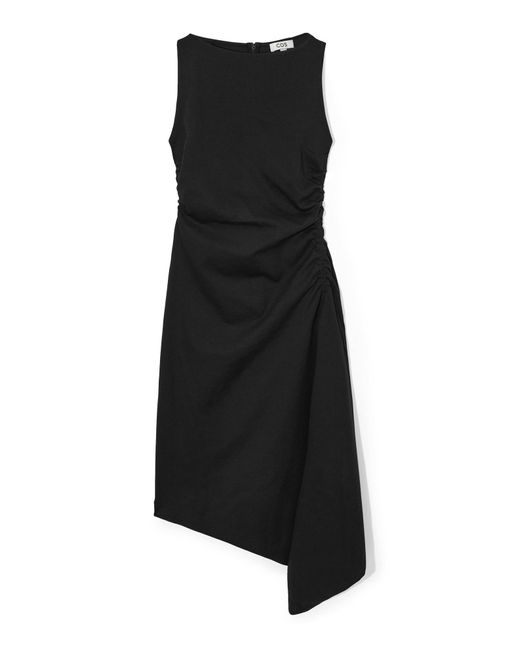 COS Black Asymmetric Gathered Midi Dress