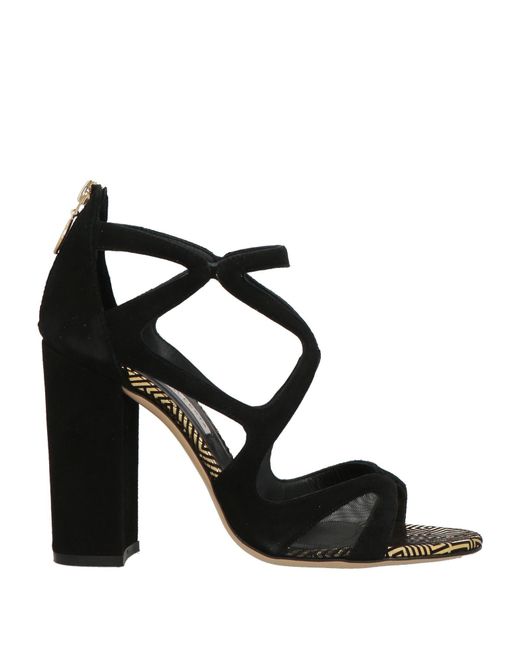 Roberto Festa Black Sandals Leather, Textile Fibers