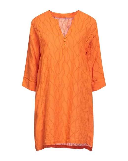 120% Lino Orange Short Dress