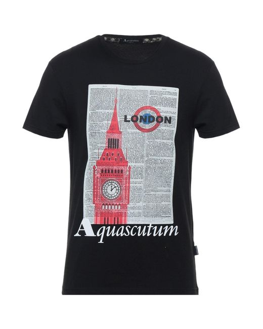 Aquascutum Black T-Shirt Cotton, Elastane for men