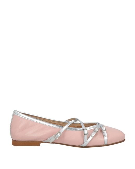 Divine Follie Pink Ballet Flats Leather, Textile Fibers