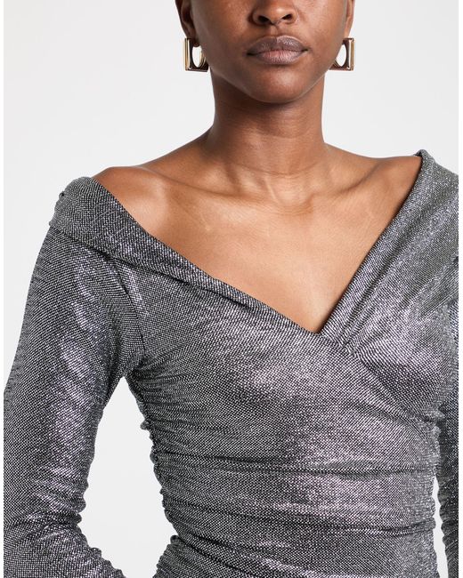 Hanita Gray Mini Dress Nylon, Elastane, Polyester