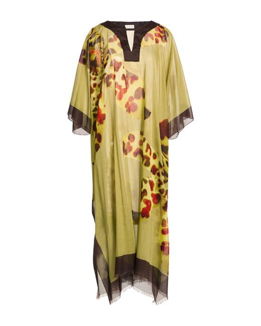 Dries Van Noten Metallic Lime Midi Dress Cotton