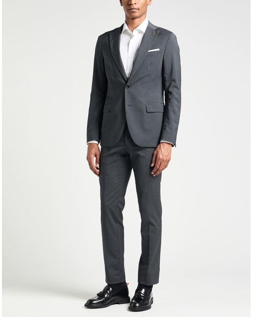 Paoloni Black Suit Virgin Wool, Elastane for men