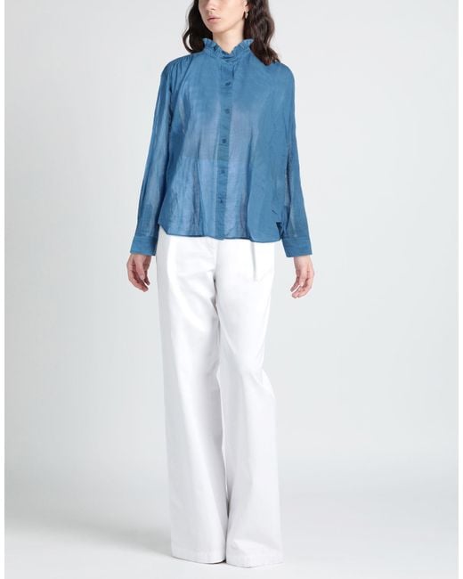 Isabel Marant Blue Ruched Cotton Crew-Neck Shirt