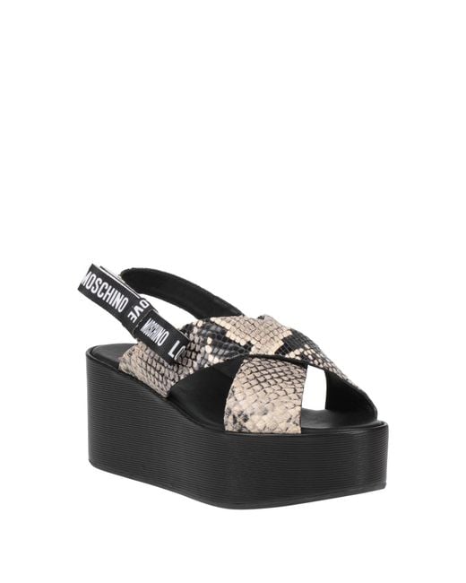Love Moschino Black Sandals Leather, Textile Fibers