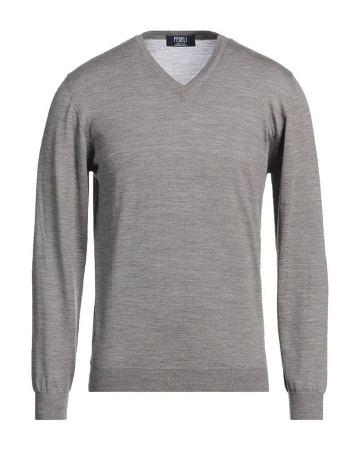 Fedeli Gray Taupe Sweater Virgin Wool for men