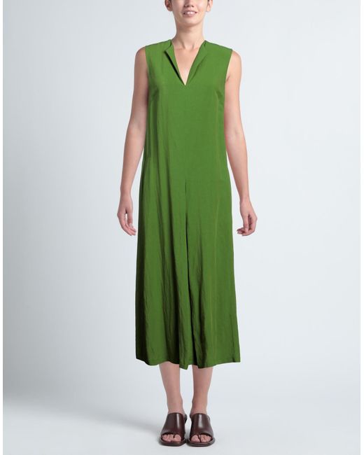 RUE DU BAC Green Midi Dress Viscose, Linen