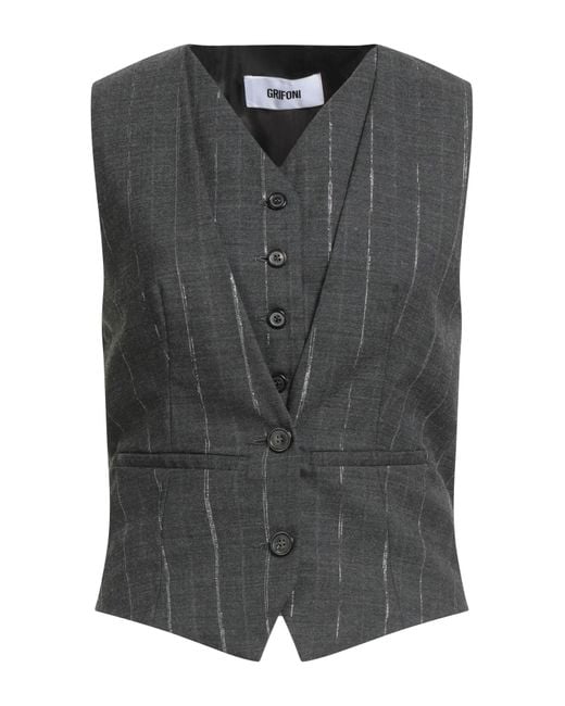 Grifoni Black Charcoal Tailored Vest Polyester, Virgin Wool, Elastane