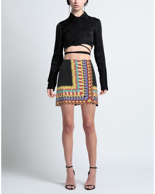 LaDoubleJ Black Geometric-Print Cotton-Twill Miniskirt
