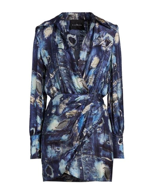 John Richmond Blue Mini Dress Viscose, Silk