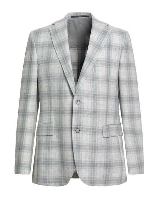 EDUARD DRESSLER Gray Blazer Linen, Virgin Wool for men