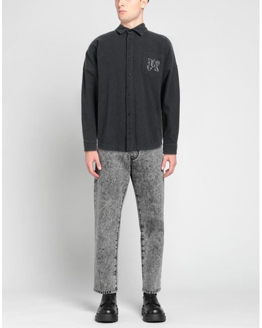 Palm Angels Gray Charcoal Shirt Cotton, Polyester for men