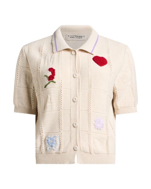 Twinset White Marco Rambaldi X Cream Cardigan Polyamide, Wool, Viscose, Polyester, Cashmere