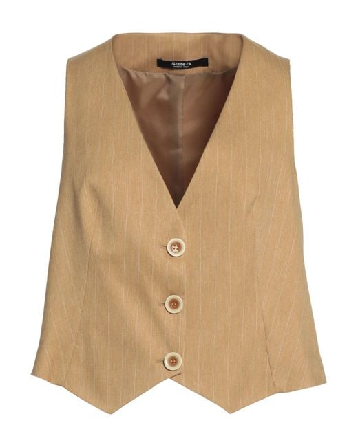 Siste's Natural Camel Tailored Vest Polyester, Elastane, Viscose