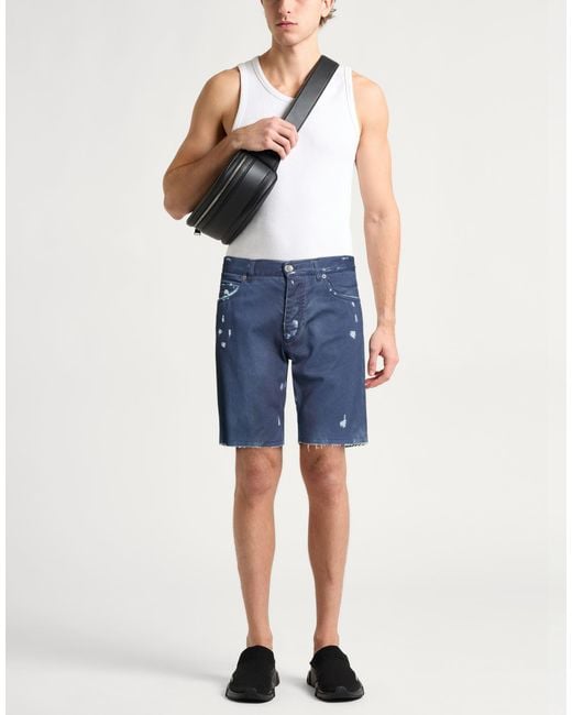 Dolce & Gabbana Blue Slate Denim Shorts Cotton, Bovine Leather for men