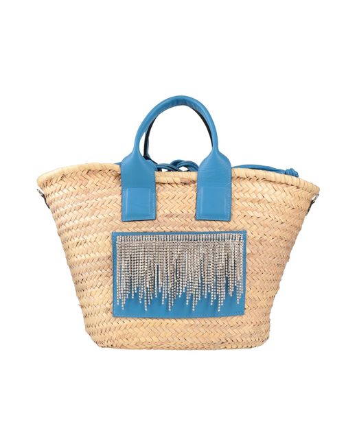 Gedebe Blue Azure Handbag Natural Raffia, Leather