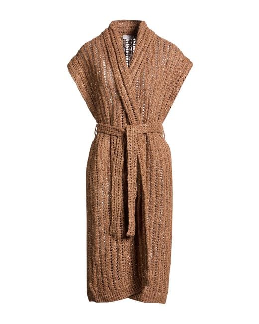 Brunello Cucinelli Brown Camel Cardigan Silk, Linen, Polyamide, Polyester
