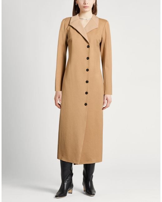 MEIMEIJ Natural Camel Overcoat & Trench Coat Viscose, Polyamide, Elastane