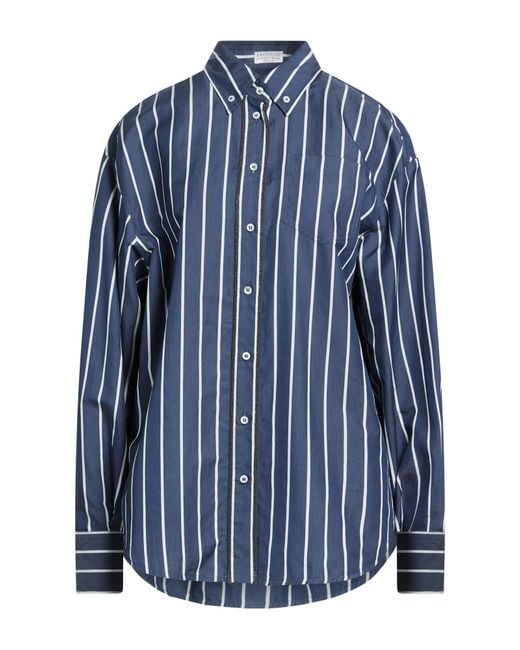 Brunello Cucinelli Blue Shirt Cotton, Silk, Brass