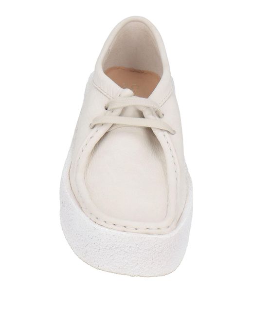 Clarks White Off Lace-Up Shoes Leather