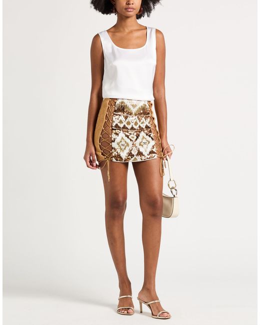 Elisabetta Franchi White Camel Mini Skirt Cotton, Viscose, Polyamide