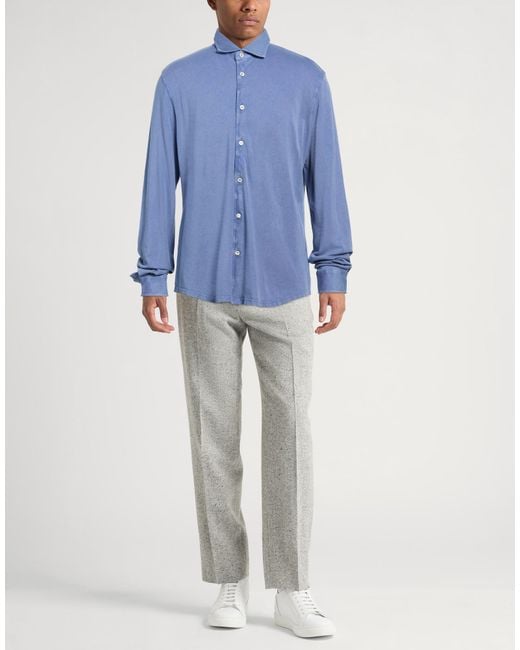 Fedeli Blue Slate Shirt Cotton for men