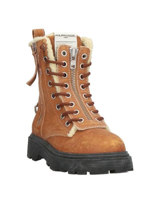 Philippe Model Brown Camel Ankle Boots Leather