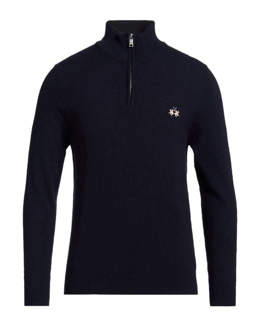 La Martina Blue Midnight Turtleneck Lambswool, Nylon for men