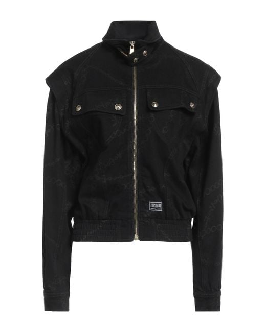 Versace Jeans Couture Black Denim Bomber Jacket with Mandarin Collar