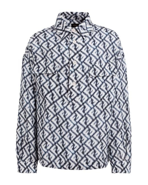 Fendi Blue Logo-Print Linen Shirt for men