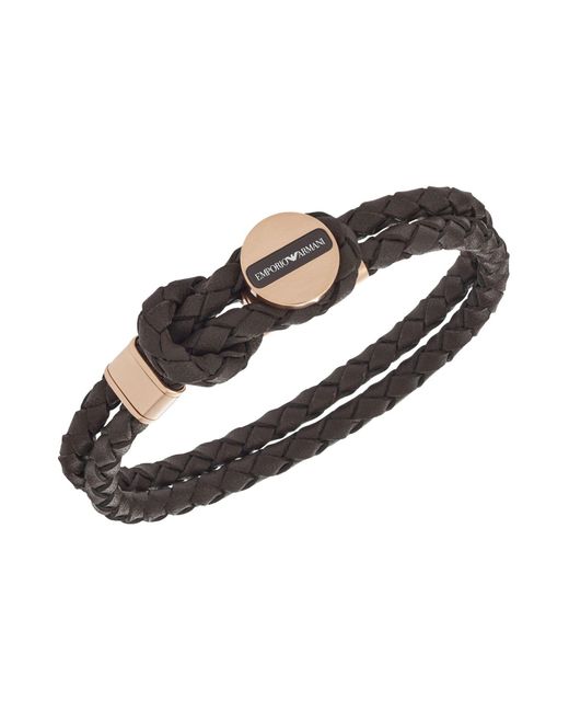 Mens Bracelets Giorgio Armani Bracelets White Giorgio Armani Plaited Leather Bracelet in Dark Brown for Men 