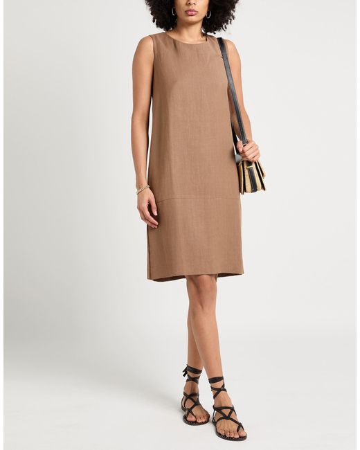 Fedeli Brown Midi Dress Viscose, Linen
