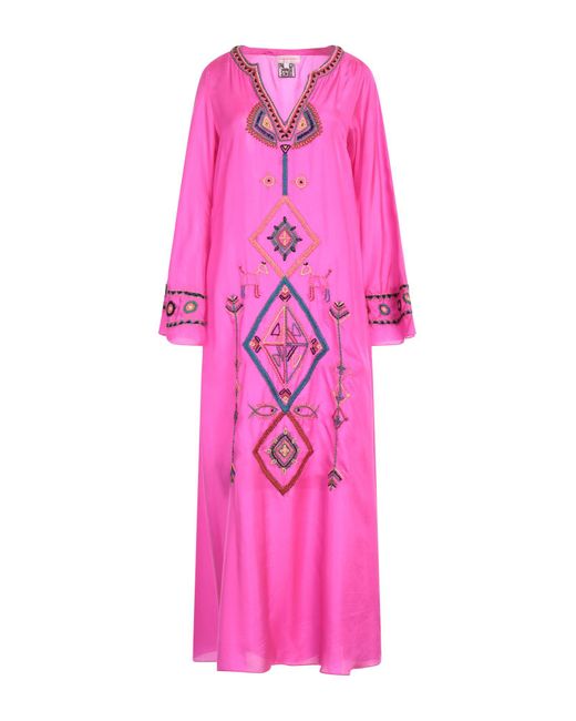 Muzungu Sisters Pink Fuchsia Maxi Dress Silk