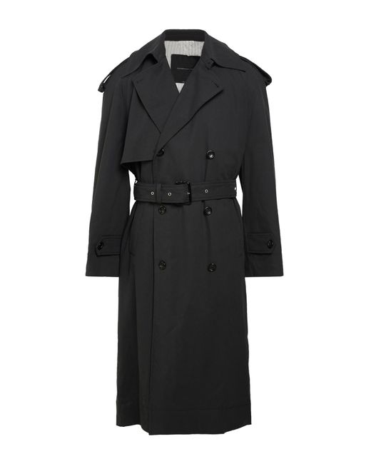 FEDERICO CINA Black Charcoal Overcoat & Trench Coat Cotton, Elastane for men