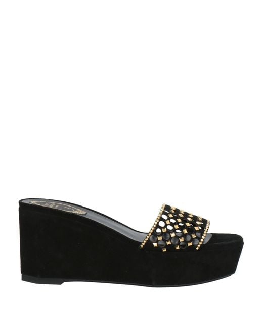 Rene Caovilla Black Sandals Leather, Textile Fibers