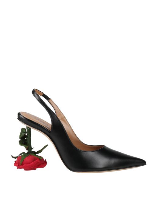 Loewe Black Rose Pointed-toe Leather Slingback Heels