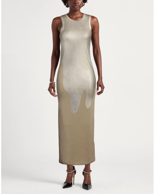 MAX&Co. Natural Maxi Dress Viscose, Polyester, Metallic Fiber, Elastane