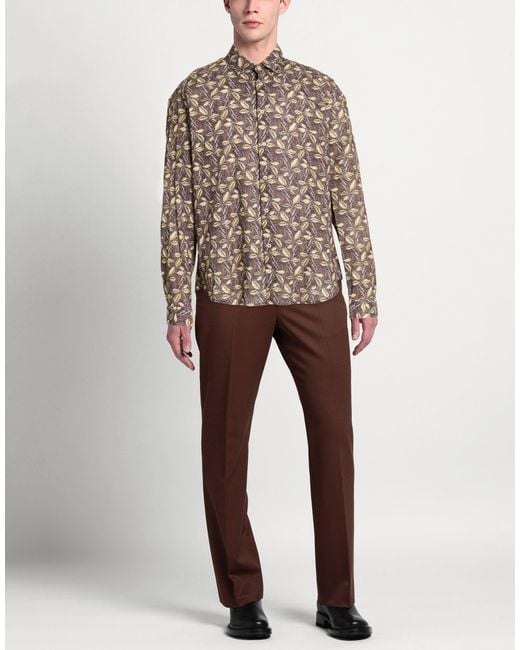 DISTRETTO 12 Brown Dark Shirt Cotton, Linen for men