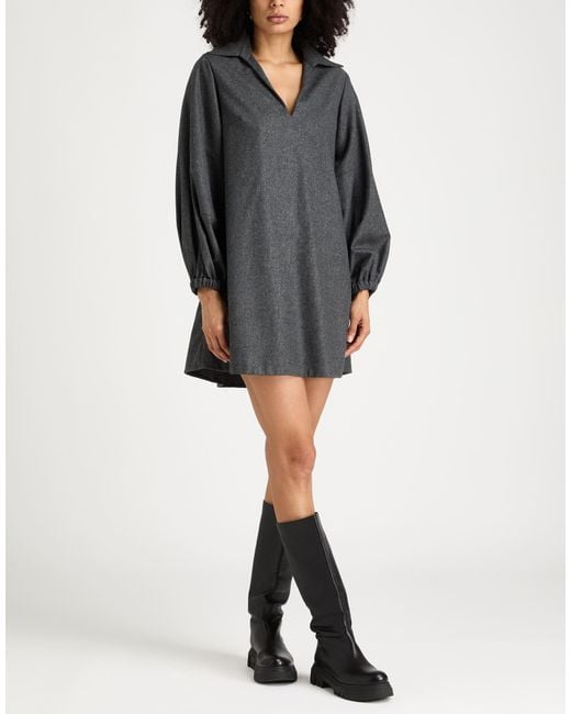 Brunello Cucinelli Gray Mini Dress Wool, Cashmere