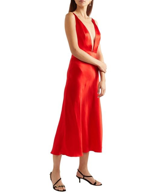 Matériel Red Midi Dress Silk