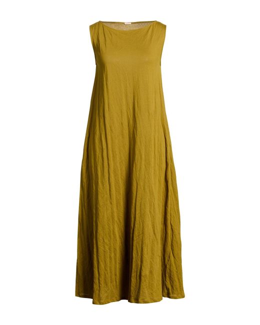 Apuntob Yellow Khaki Midi Dress Cotton, Metallic Fiber