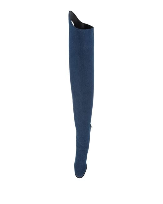 Burberry Blue Wader Porthole Detail Topstitched Denim Boot