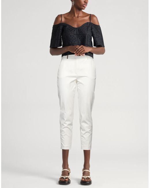 Peserico White Ivory Pants Cotton, Elastane