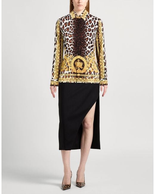 Versace Brown Shirt Silk, Elastane
