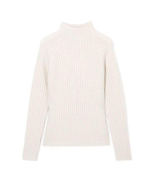 COS White Ribbed Pure Cashmere Turtleneck Jumper