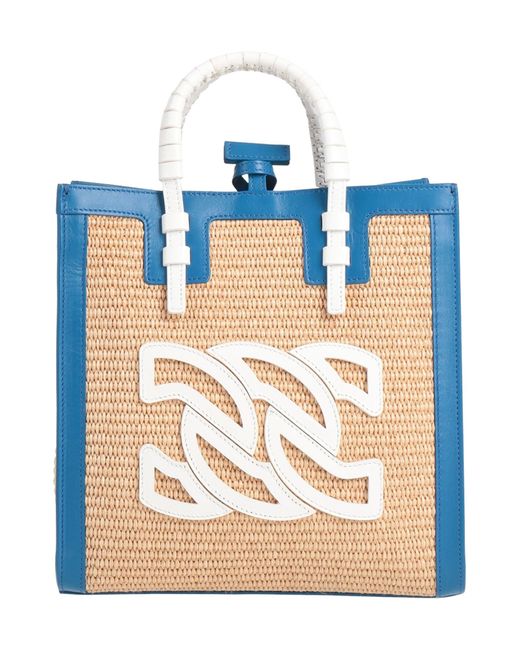 Casadei Blue Azure Handbag Leather, Natural Raffia